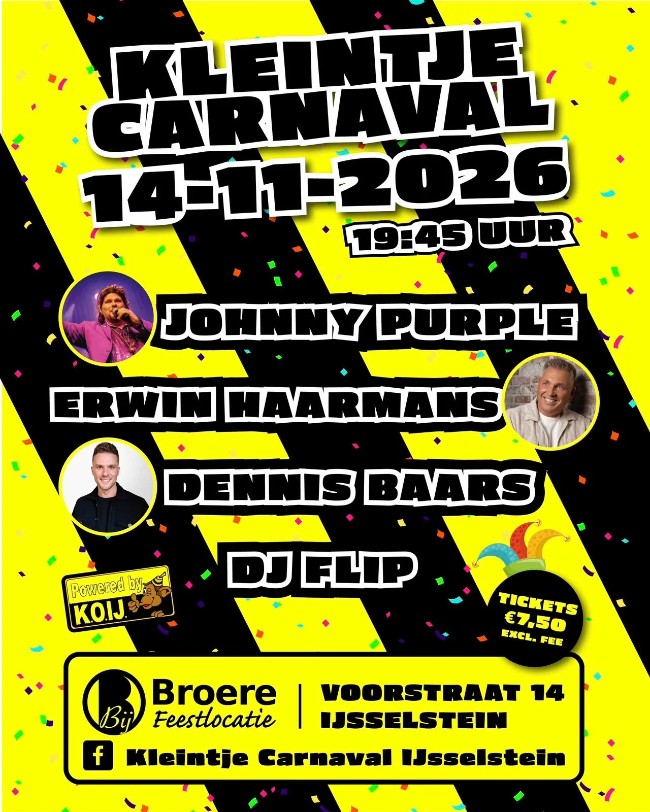Poster Kleintje Carnaval met artiesten en datum