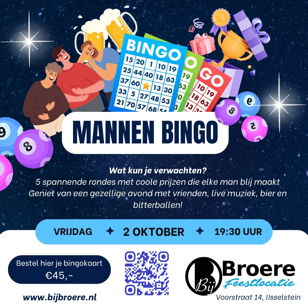 Poster voor Mannen Bingo bij Bij Broere Feestlocatie