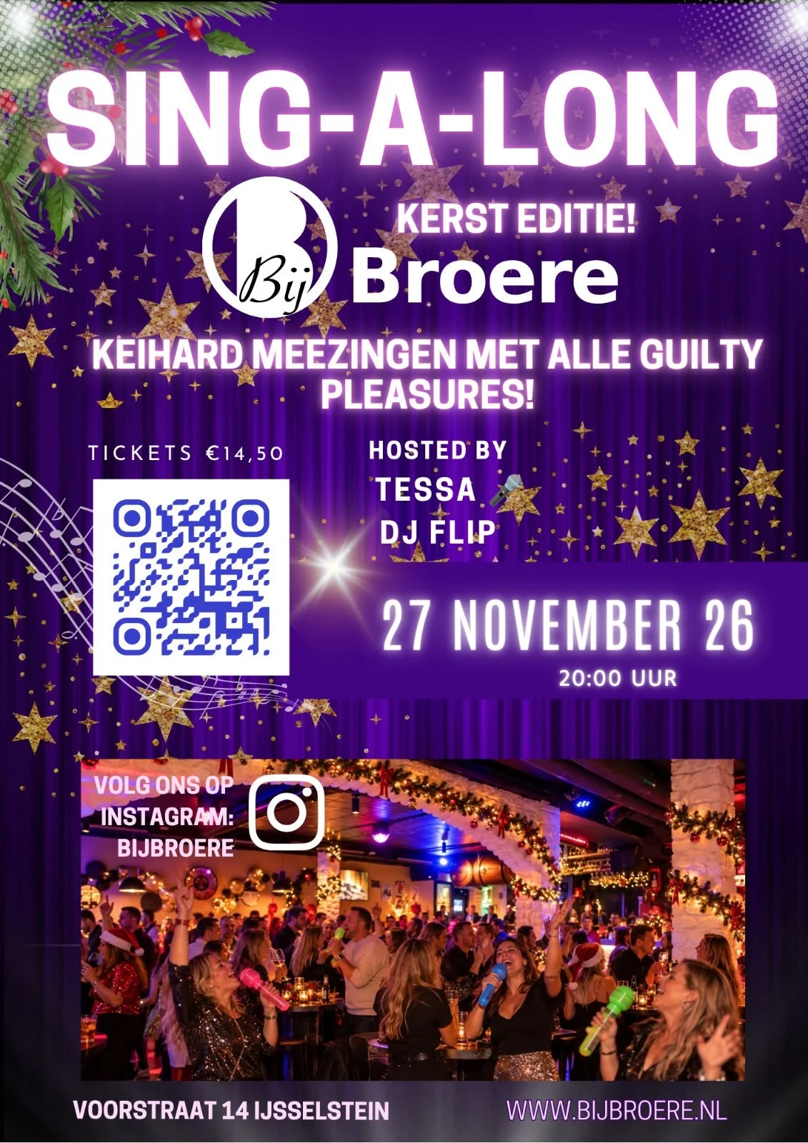 Kerstige Sing-A-Long-poster van Bij Broere in IJsselstein